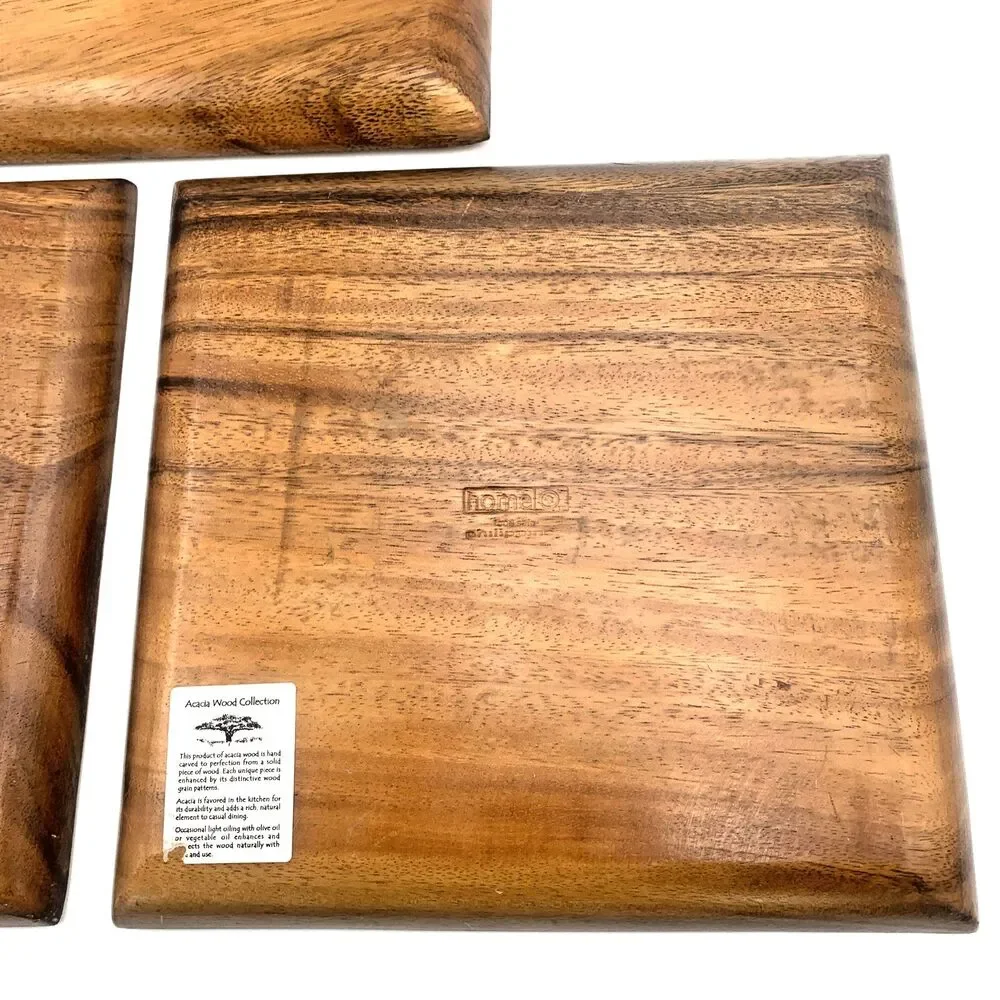 Acacia Wood MCM 10” Square Platter Charcuterie Serving Plate Tray Lot of 3  Home